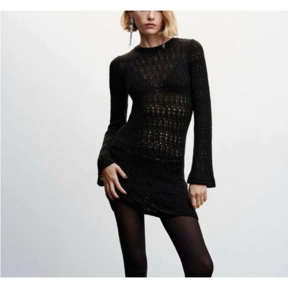 Free People Crochet Sweater Dress (Black). Size: L C20